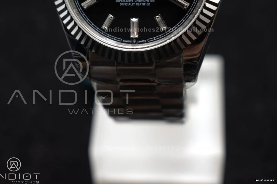 A 718 Weight 40 Dial SS GSF Gain on Black Bracelet Bright Crystal President DayDate 0123